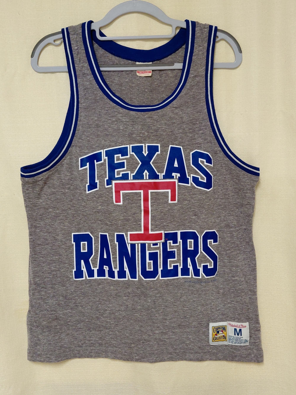 Mitchell & Ness Texas Rangers *Cooperstown Collection Grey Tank w/Blue Trim (M)